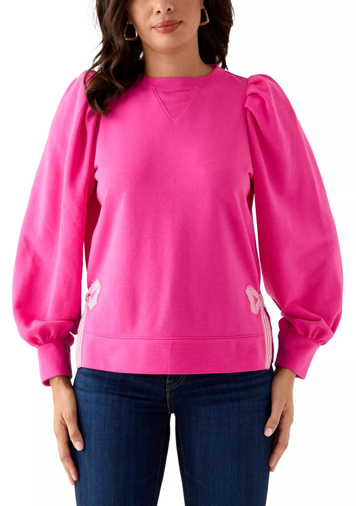 Crown & Ivy™Women's Long Bow Puff Sleeve Sweatshirt | Belk