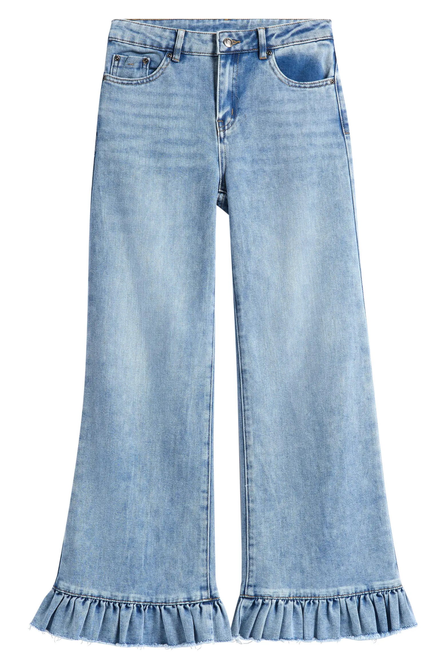 Kids' Ruffle Hem Wide Leg Jeans (Women) | Nordstrom | Nordstrom