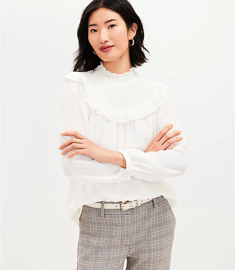 Ruffle Smocked Yoke Blouse | LOFT