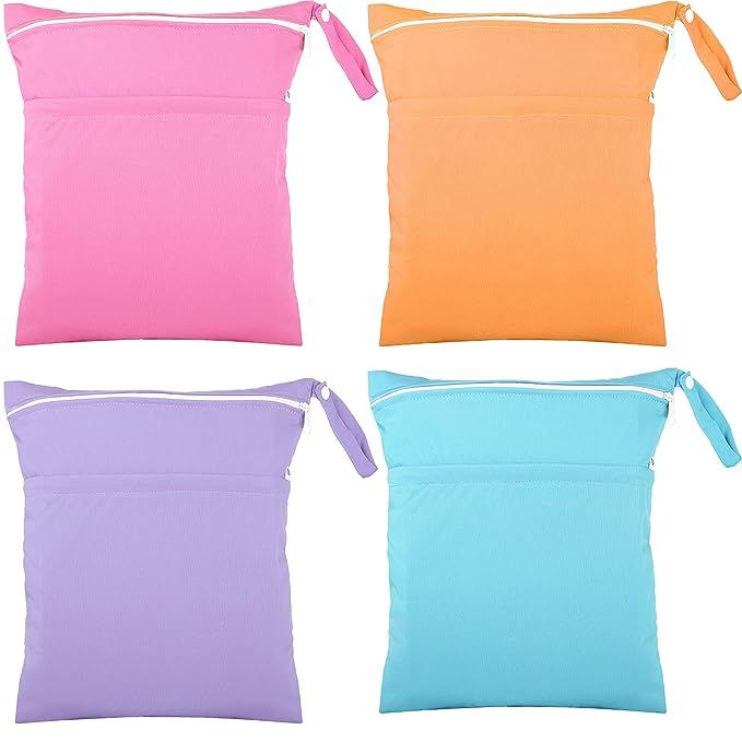 4 Pieces Wet Dry Bag for Baby Cloth Diapers Waterproof Wet Bag Washable Travel Bag Reusable Cloth... | Amazon (US)