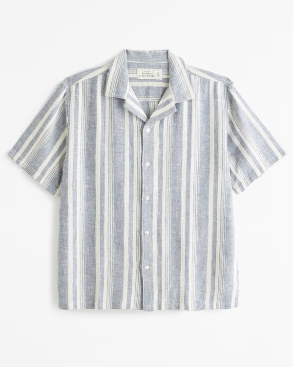 Men's Camp Collar Linen-Blend Shirt | Men's Tops | Abercrombie.com | Abercrombie & Fitch (US)