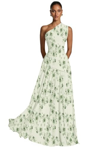 GUDENZE Green Floral One Shoulder Wedding Guest Dresses for Women Plus Size A-Line Chiffon Bridesmaid Dress US26W | Amazon (US)