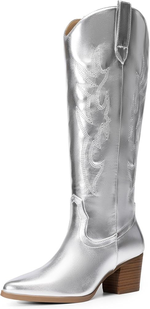 DREAM PAIRS Cowboy Boots for Women Cowgirl Knee High Boots Comfortable Pull On Zipper Chunky Heel... | Amazon (US)