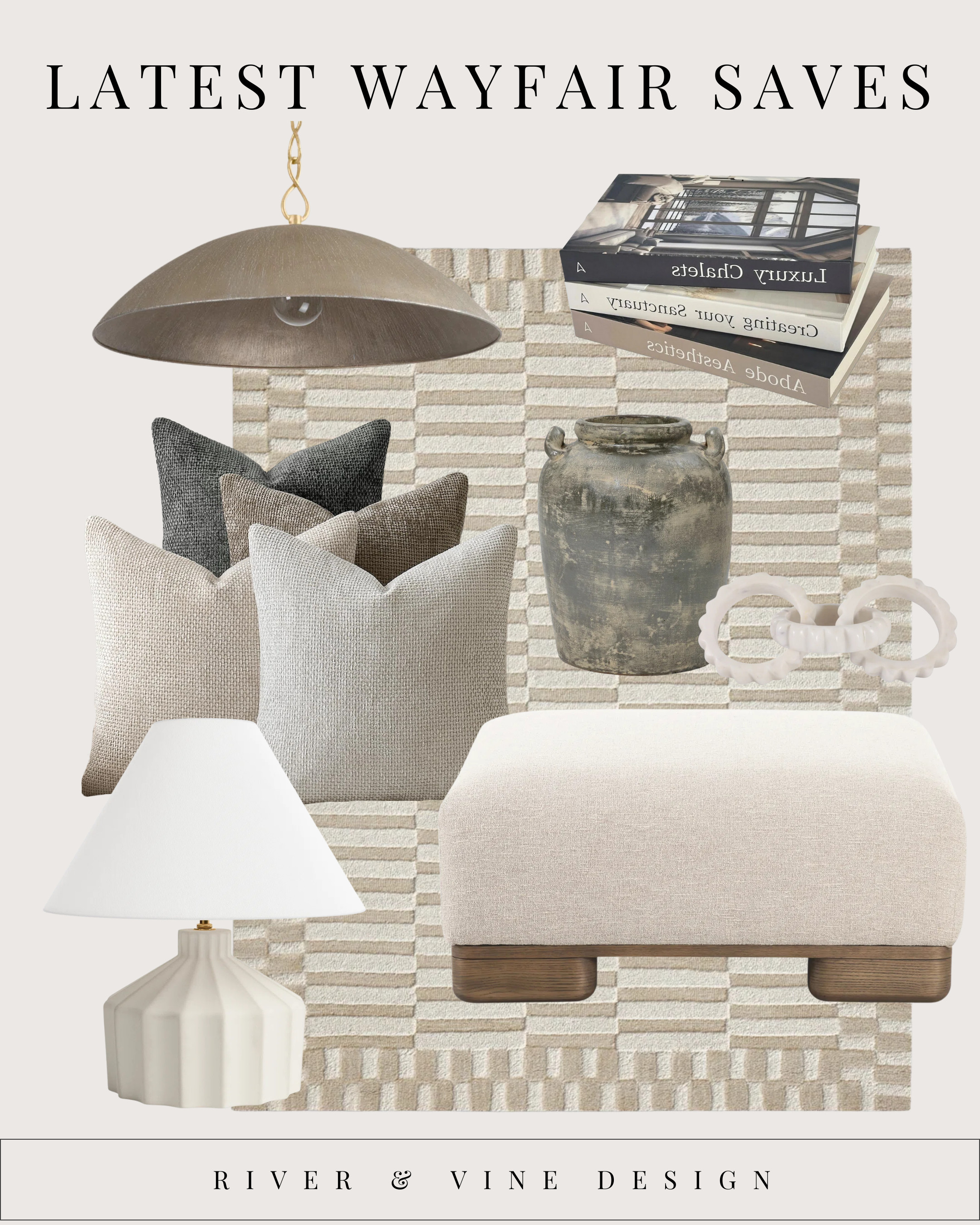 Wayfair finds that look way more expensive than they are 🤍

This is my favorite kind of roundup — pieces that layer beautifully into almost any neutral home:
• Textured pillows that instantly soften a space
• A low, sculptural ottoman that works as seating or a coffee table moment
• A warm metal pendant for subtle contrast overhead
• Neutral, patterned rugs that ground the room without stealing attention
• Classic table lamps that add balance + glow
• Timeless accessories that mix high/low effortlessly

Designer tip: when shopping sales, focus on shape, texture, and finish first — that’s what keeps budget finds from looking budget.

All of these are current Wayfair saves + linked so you can shop while they’re still in stock ✨
Tap to shop 👇 

 #LTKHome