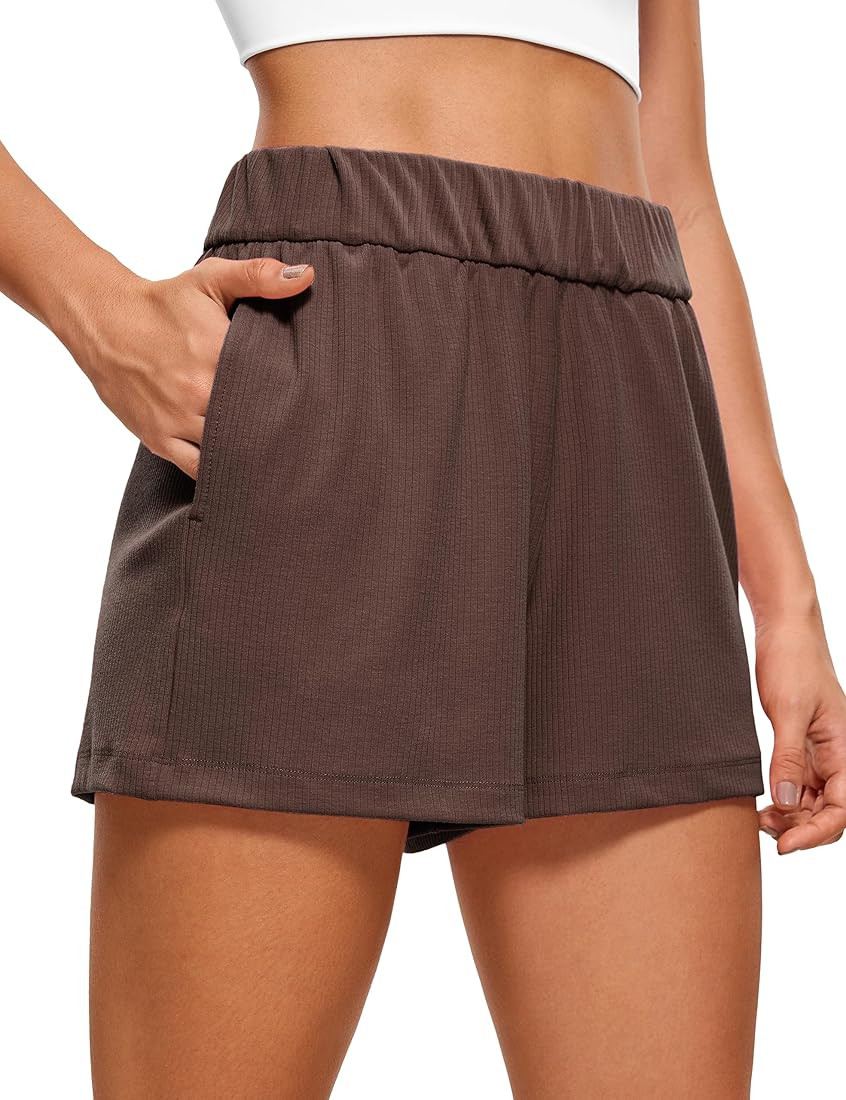 CRZ YOGA Comfy Ribbed Sweat Shorts for Women High Waisted Lyocell Casual Lounge Jersey Shorts wit... | Amazon (US)