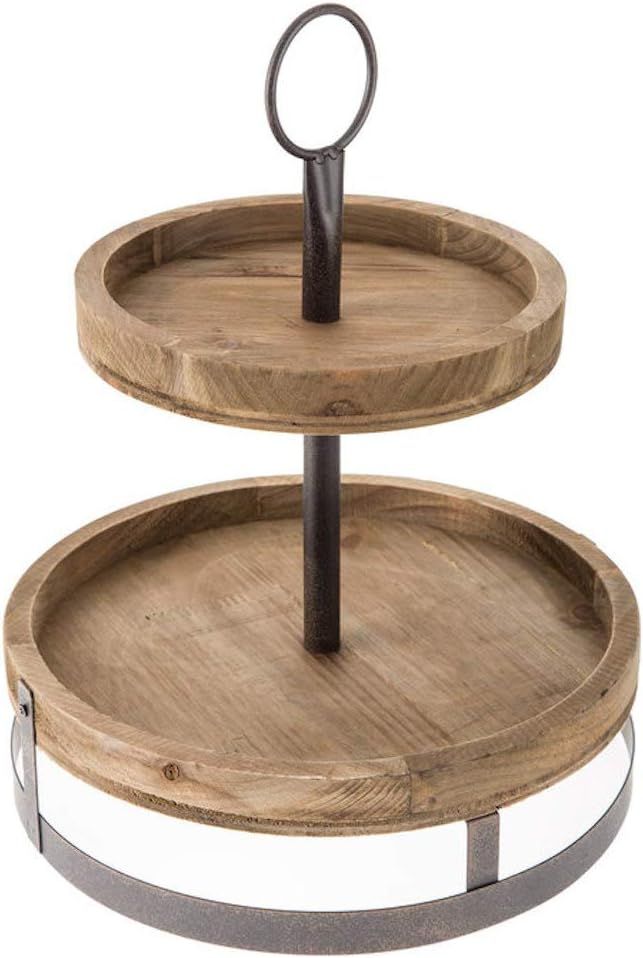Round Two-Tiered Wood Tray With Metal Accents | Amazon (US)