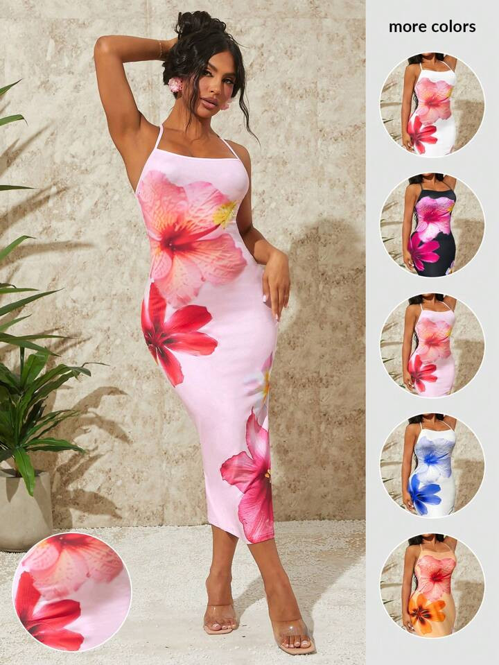 £7.51SHEIN SXY Summer Vacation Holiday Beach Rainforest Women's Tight-Fit Long Dress With Backle... | SHEIN