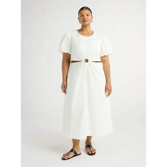 Scoop Women’s and Women's Plus Puff Sleeve O-Ring Dress, Sizes XS-4X - Walmart.com | Walmart (US)