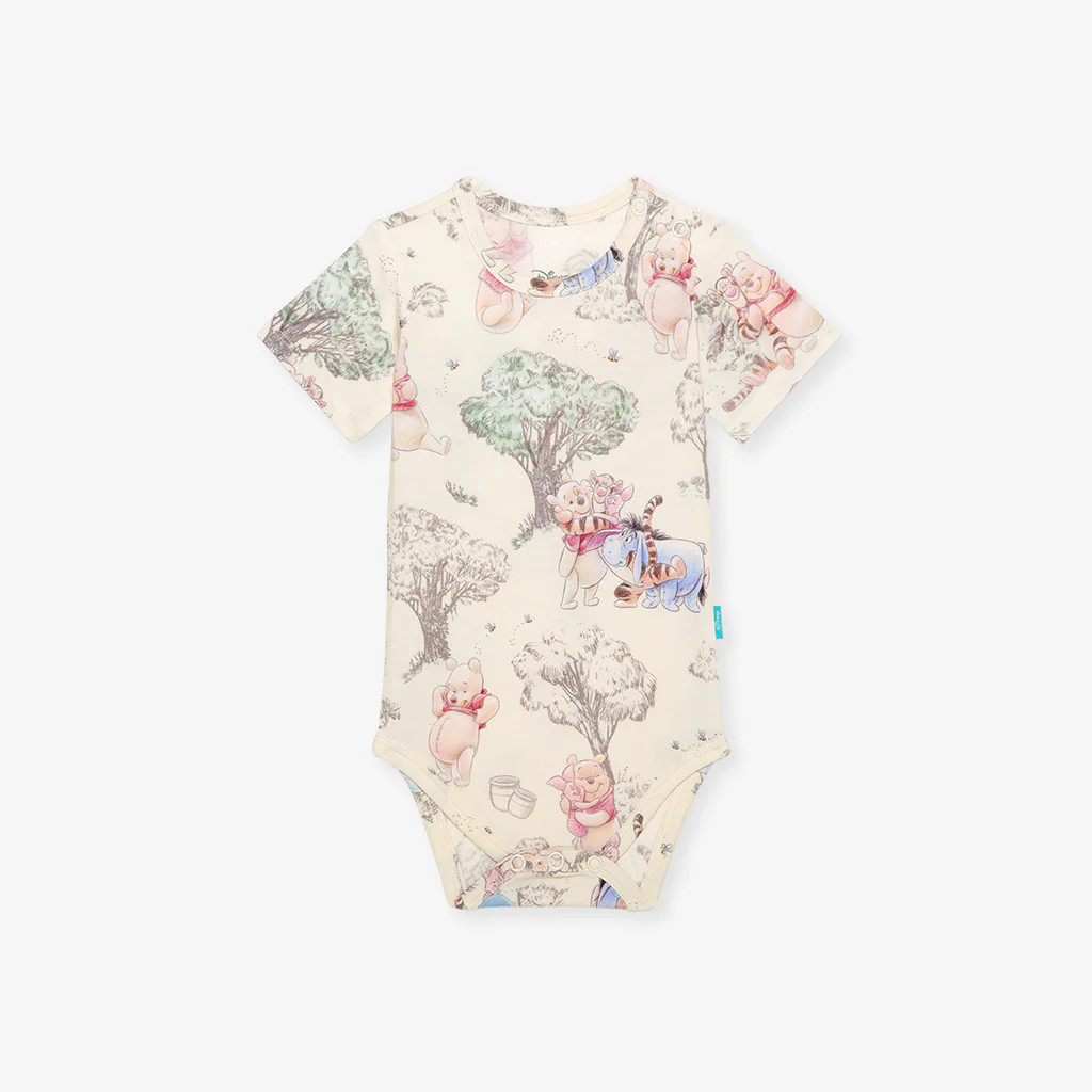 Winnie the Pooh Yellow Short Sleeve Disney Hundred Acre Wood Classic Bodysuit | Posh Peanut® | Posh Peanut