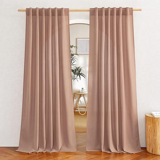 NICETOWN Thick Linen Terracotta Curtains for Bedroom, Rod Pocket & Back Tab Flax Semi Sheer Drape... | Amazon (US)