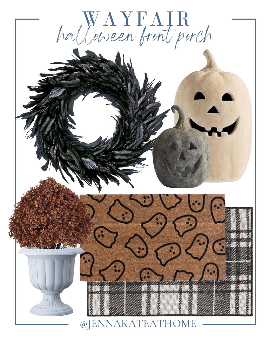 Halloween front porch includes ceramic pumpkins, black wreath, doormat, outdoor rug, outdoor planter, faux mums.

Home decor, fall home decor, outdoor decor, looks for less

#LTKHome #LTKSeasonal #LTKSaleAlert
