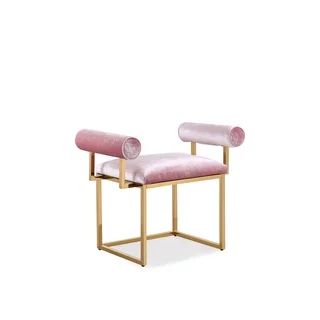 Moor Pink Velvet Upholstered Gold Metal Ottoman | Overstock.com Shopping - The Best Deals on Otto... | Bed Bath & Beyond