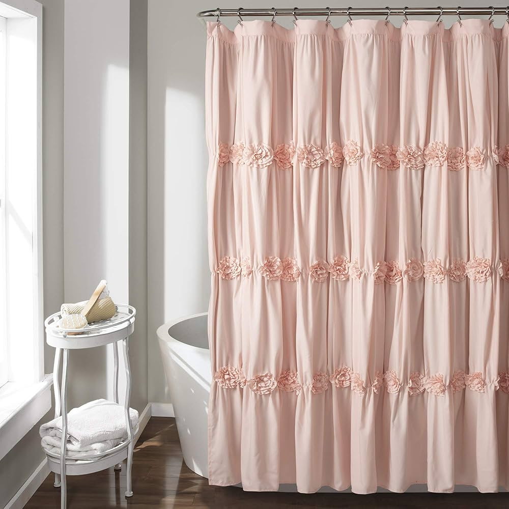 Lush Decor Darla Ruched Floral Bathroom Shower Curtain, 72” x 72”, Blush | Amazon (US)