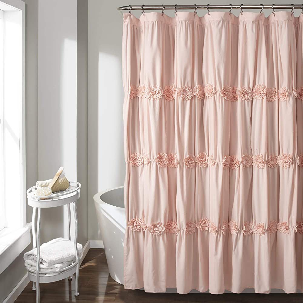 Lush Decor Darla Ruched Floral Bathroom Shower Curtain, 72” x 72”, Blush | Amazon (US)