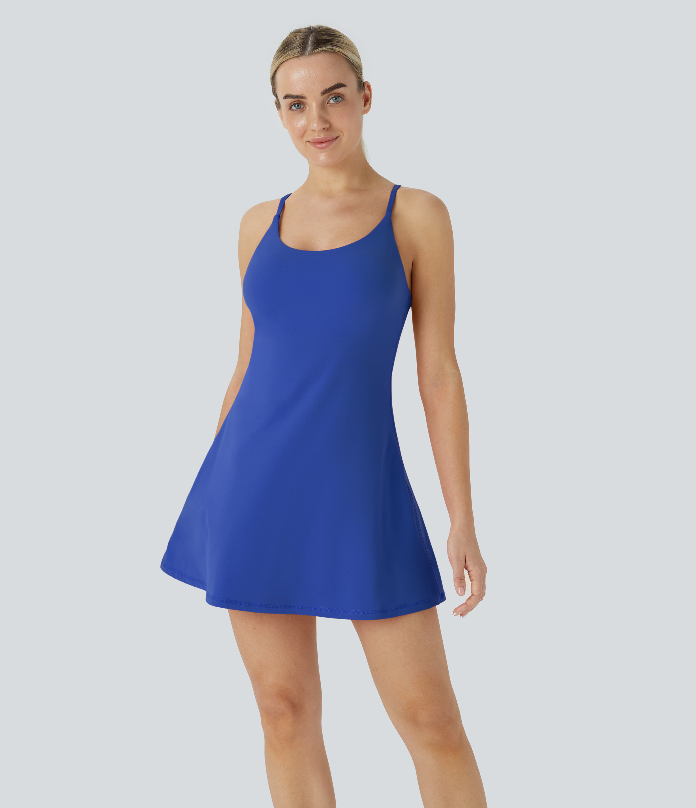 Halara Softlyzero™ Plush Backless Active Dress Workout Dress - Lotus Blue - S | HALARA