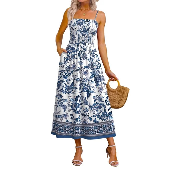 WIHOLL Maxi Dresses for Women 2026 Spaghetti Strap Flowy Boho Long Sundress with Pockets Spring S... | Walmart (US)