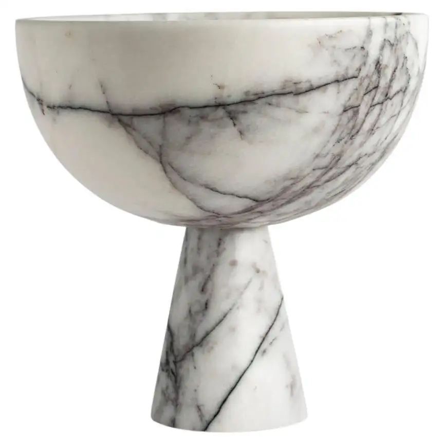 White/Lilac Marble Pedestal Bowl XL | 1stDibs