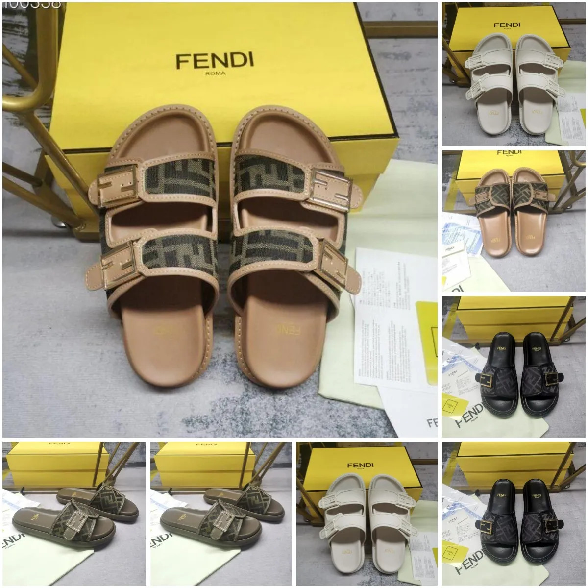 Fen-di 1:1 Dupe Buckle Women Men Sandals Dad caviar leather chain Slippers Platform Summer Beach ... | DHGate