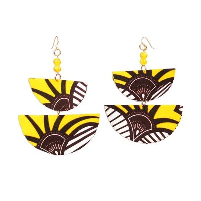 Printed Cotton and Recycled Glass Beaded Fabric Earrings | NOVICA