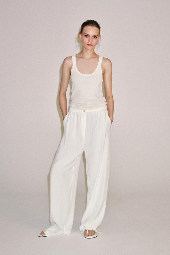 Zara - Zw Collection Flowy Trousers - White - M - Woman | Zara US
