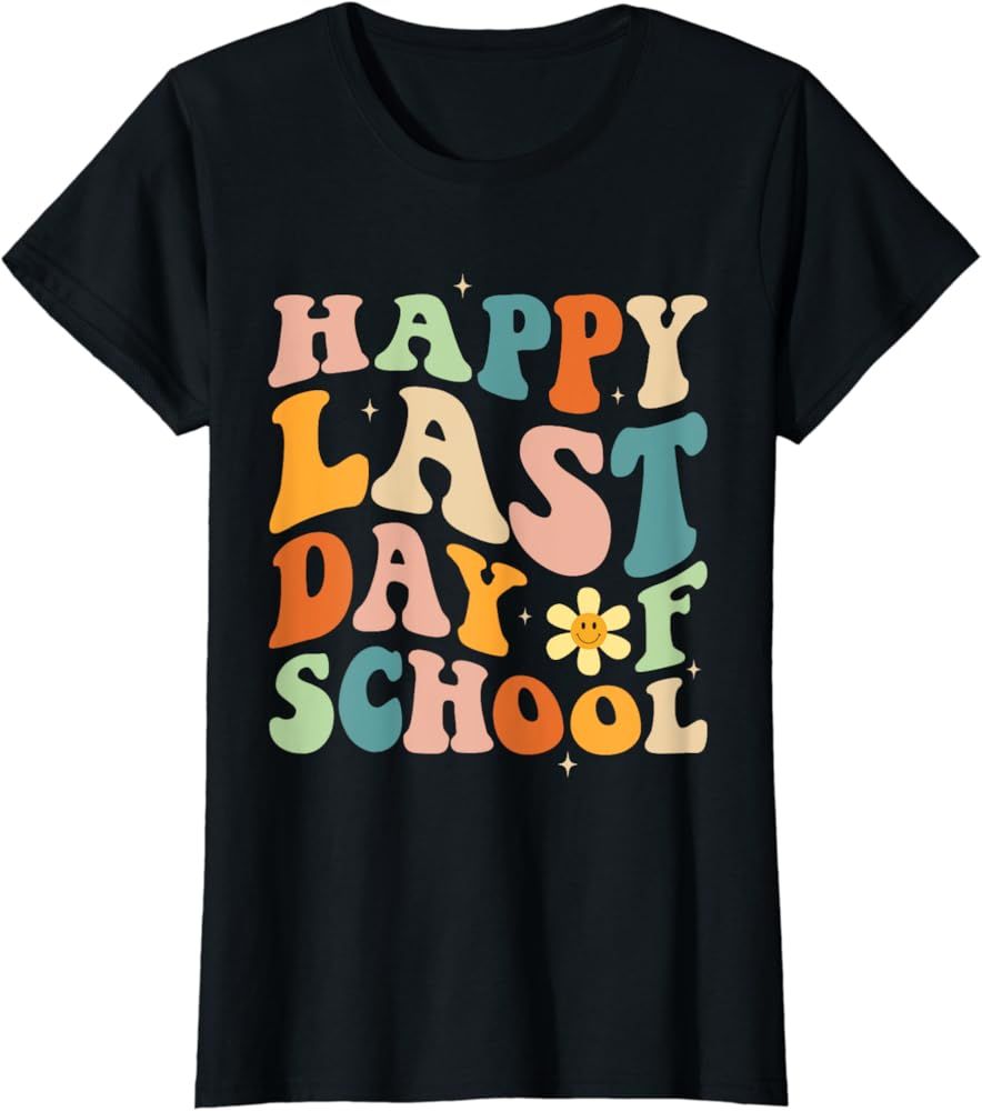 Happy Last Day of School Groovy Teacher Student Graduation T-Shirt | Amazon (US)