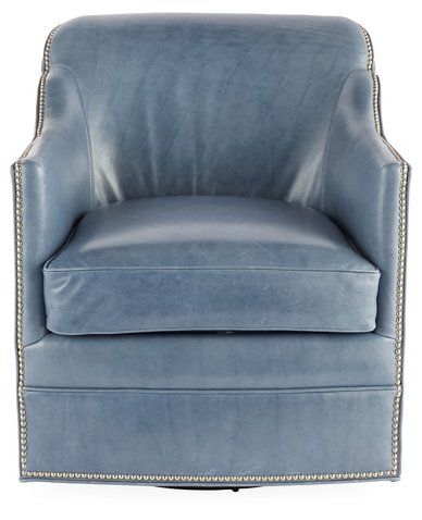 Hughes Swivel Chair, Light Blue Leather | One Kings Lane