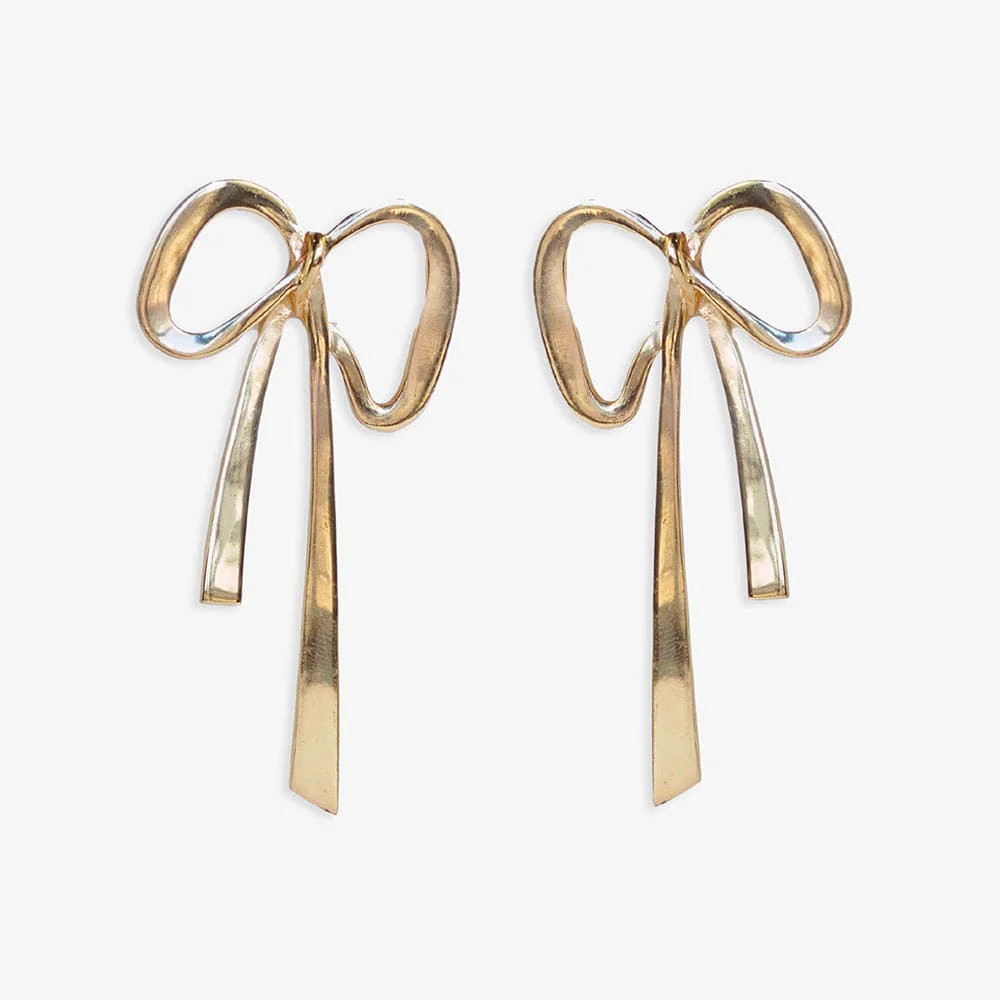 Katie Large Ribbon Bow Post Earrings Brass | INK+ALLOY