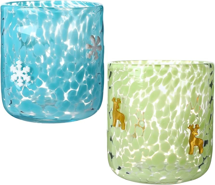 Christmas Icon Glasses and Icon Glass 2 Pcs Set, 14 Ounce Hand Blown Double Old Fashioned Juice R... | Amazon (US)