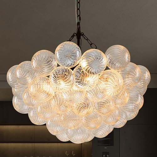 Longree Bubble Ball Swirled Glass Chandelier Black Finish Clear Blown Glass 24" Dia Cluster Globe... | Amazon (US)