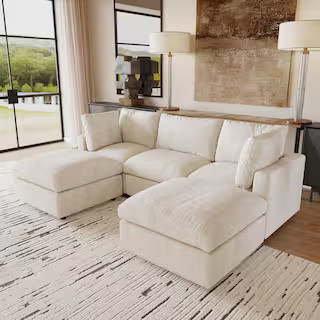100 in. Square Arm 5-Piece Chenille U-Shaped Modualr Sectional Sofa with Detachable Covers, Ottom... | The Home Depot
