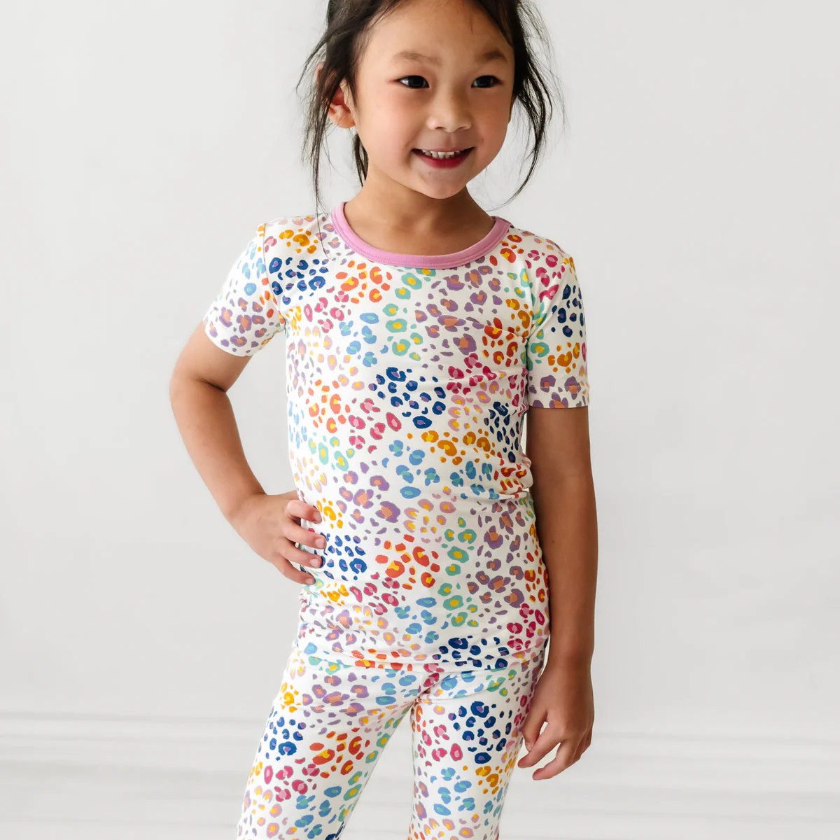Rainbow Leopard Two-Piece Short Sleeve Bamboo Viscose Pajama Set | Little Sleepies