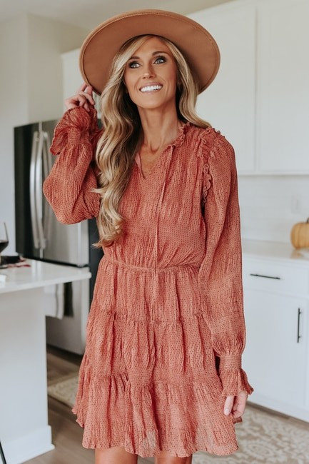 Long Sleeve Dotted Tiered Dress | Magnolia Boutique