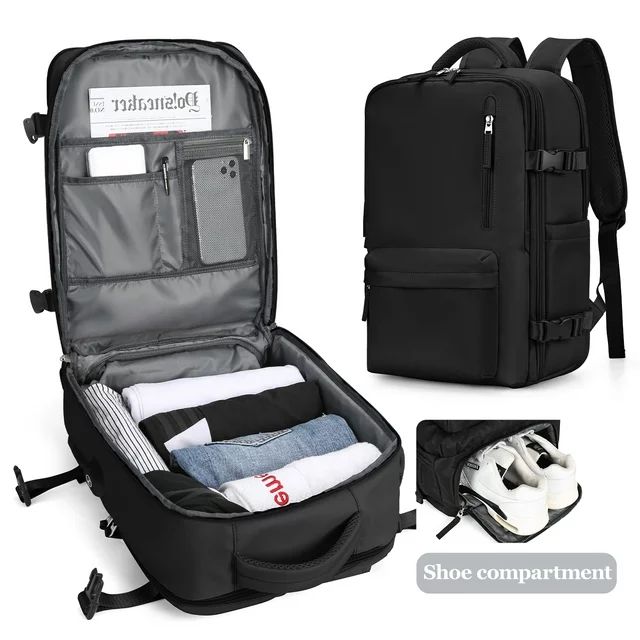 Black Travel Backpack for Women Men, Airline Approved Carry On Backpack for Traveling on Airplane... | Walmart (US)