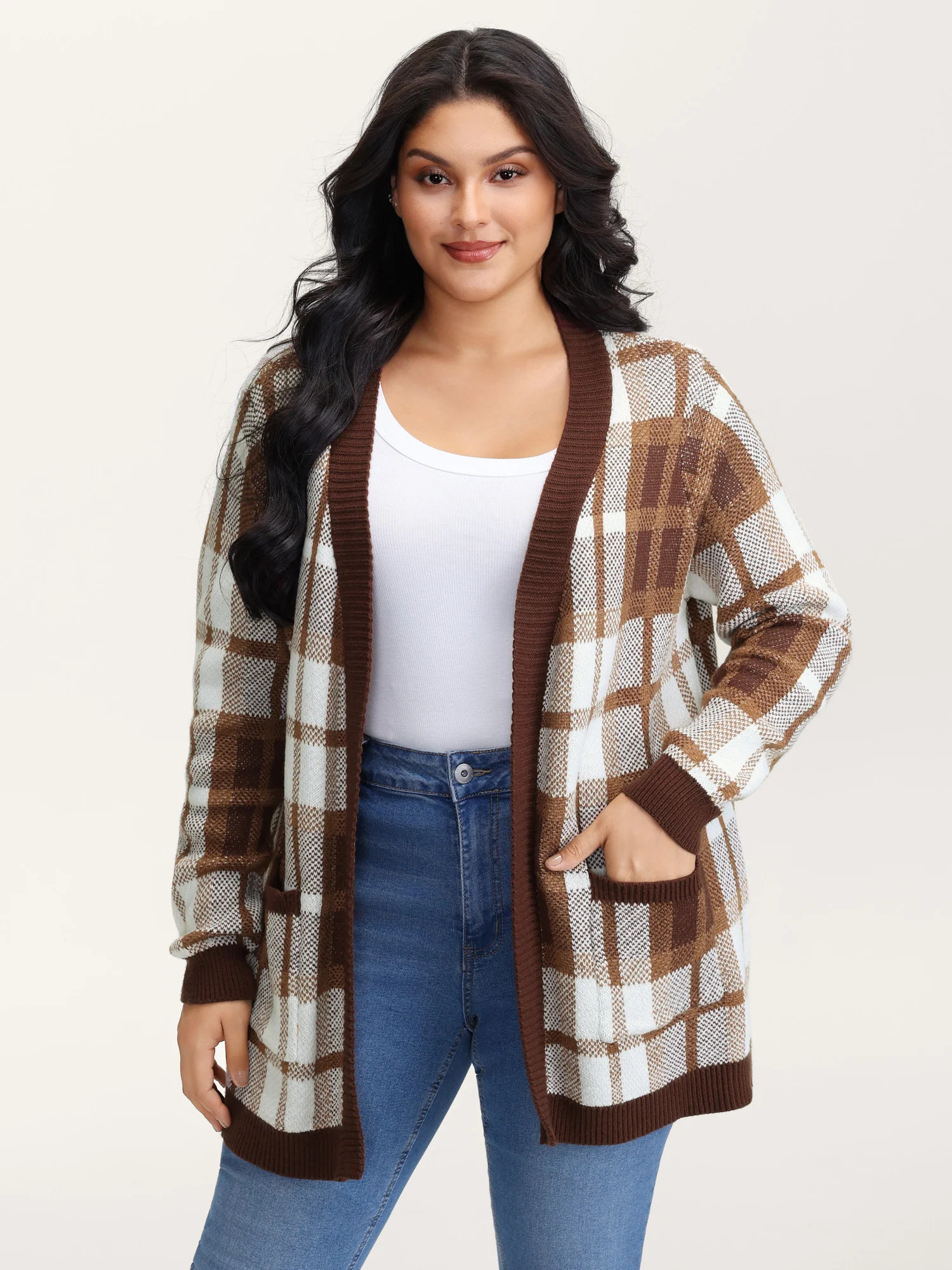 Plaid Jacquard Pattern Knit Cardigan | Bloomchic