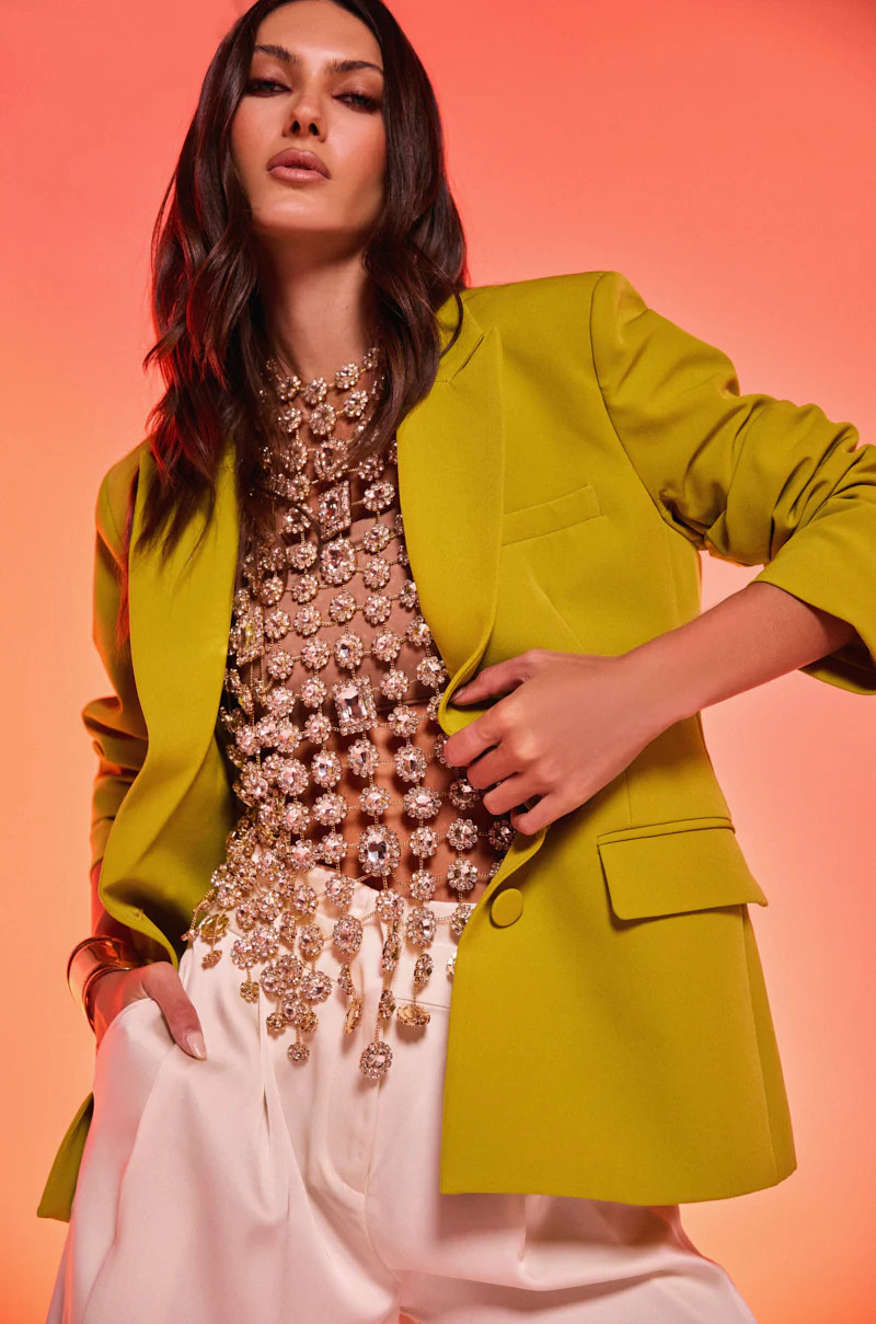 AKIRA Iris Blazer In Chartreuse | Size 1X | AKIRA