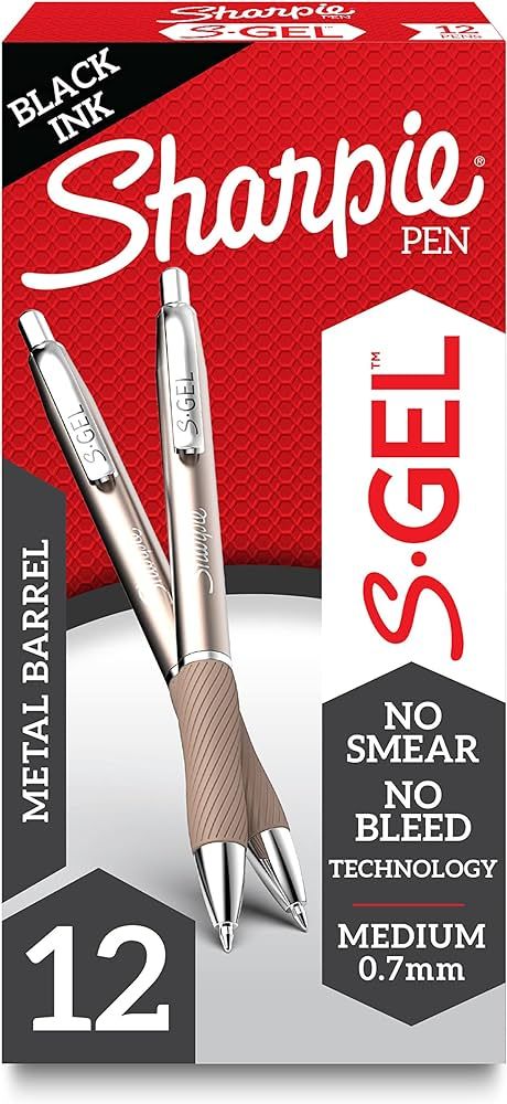 SHARPIE S-Gel, Gel Pens, Sleek Metal Barrel, Medium Point (0.7mm), Black Ink, 12 Count | Amazon (US)