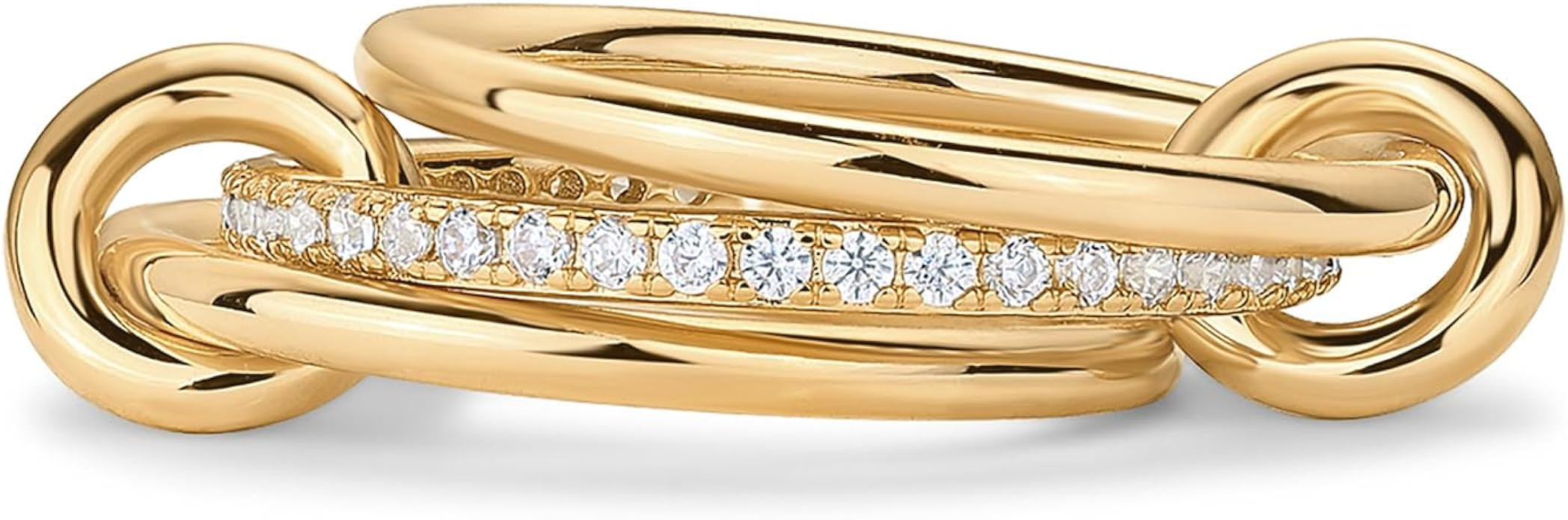 PAVOI 14K Gold Plated Interlocked Stackable Rings for Women - Statement Mixed Metals Multi Ring S... | Amazon (US)