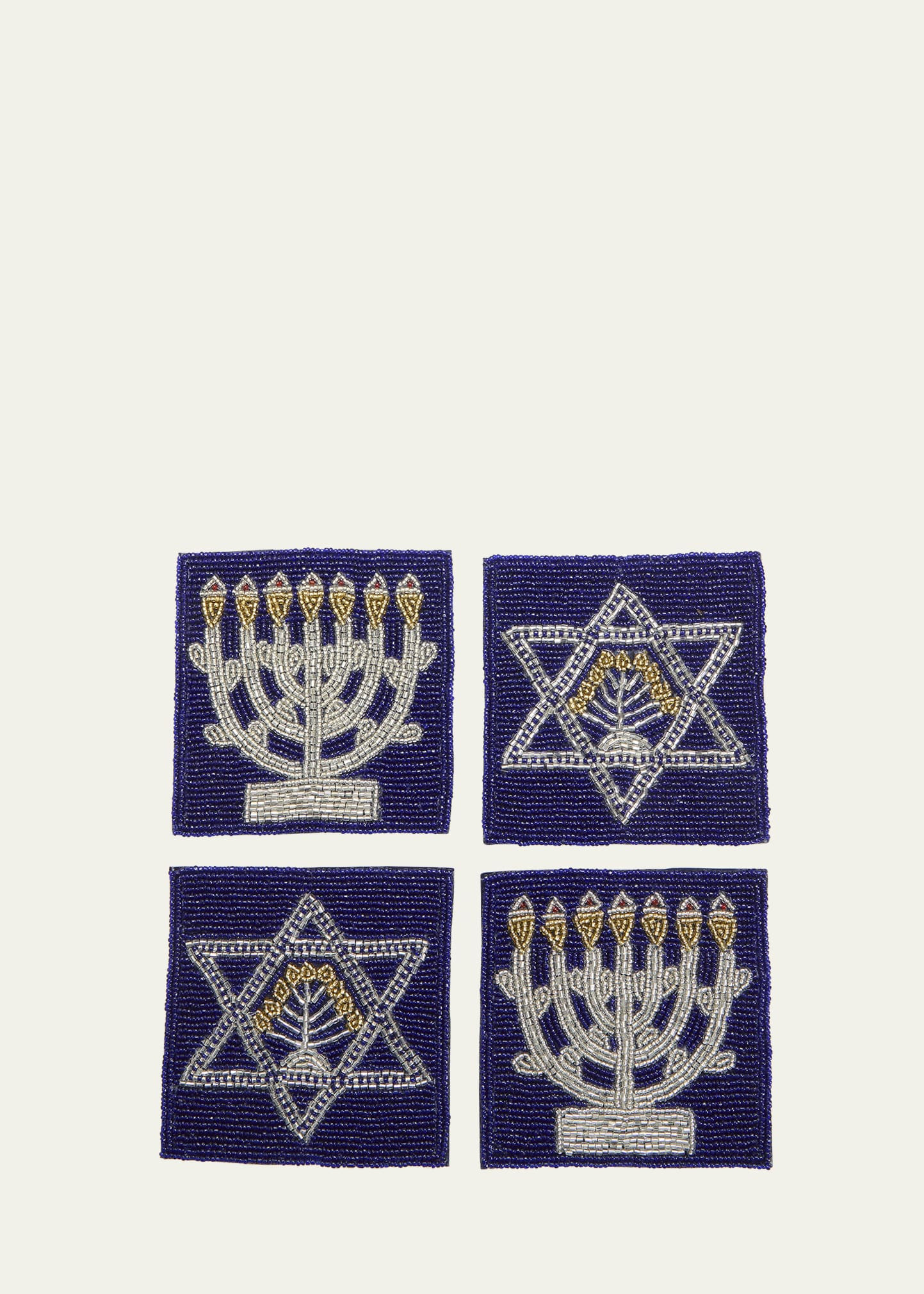 Sudha Pennathur Beaded Star of David and Menorah Coasters, Set of 4 | Bergdorf Goodman