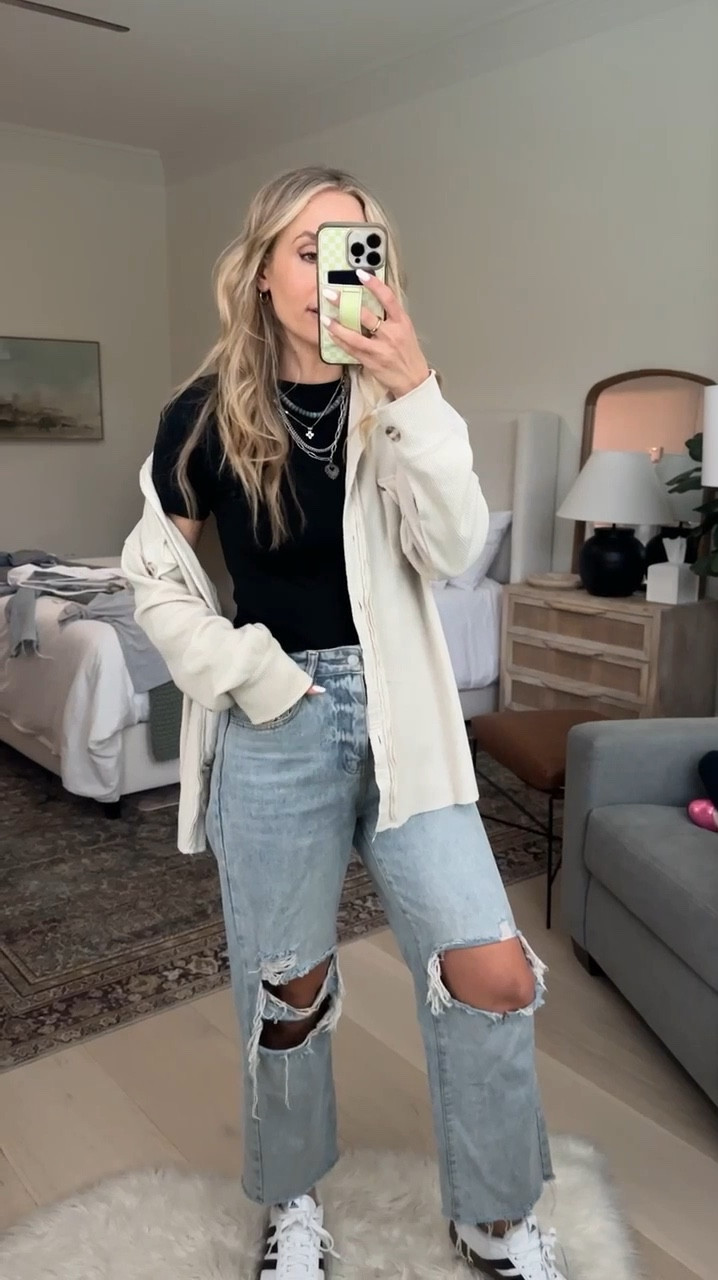 The cutest piece to layer is this shacket. I love the detailing, color & fit. 
Wearing a size s / my tts. 

#LTKFindsUnder50 #LTKStyleTip #LTKShoeCrush