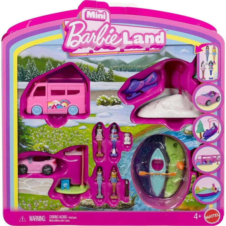 Mini BarbieLand Barbie Convertible, DreamCamper, Snowmobile & a Kayak Mini Playset | Walmart (US)