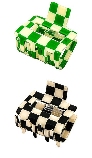 Checkered Claw Clip & Green in Black | Revolve Clothing (Global)