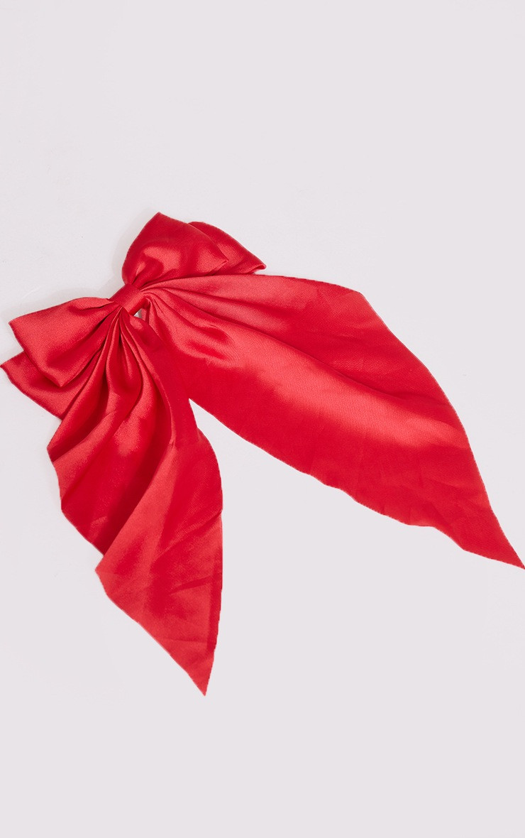 Red Large Satin Bow Hair Clip | PrettyLittleThing US