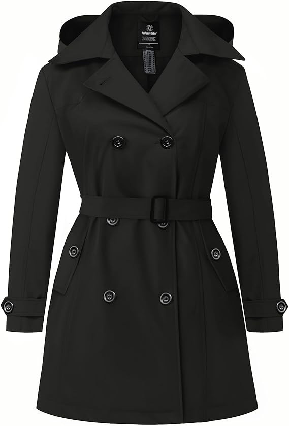 wantdo Women's Plus Size Trench Coat Double-Breasted Waterproof Lapel Overcoat Stylish Pea Coat w... | Amazon (US)
