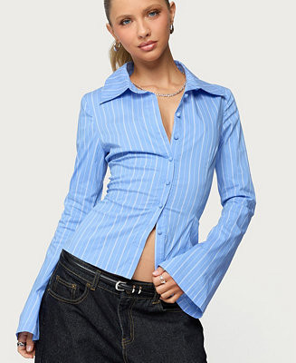 Women's Pinstripe Tailored Button Up Shirt | Macy's