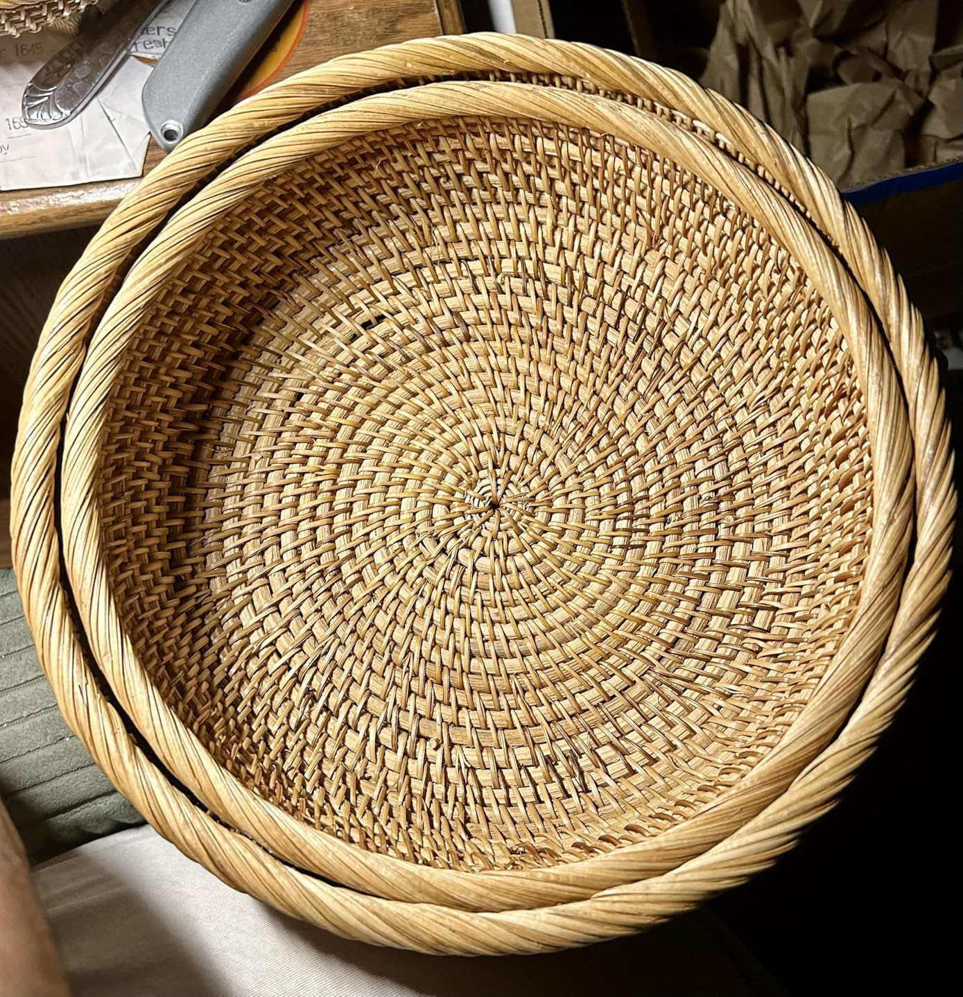 YANGQIHOME Rattan Bread Basket, Round Fruit Baskets, Wicker Storage Bowls, Natural Woven Serving ... | Amazon (US)
