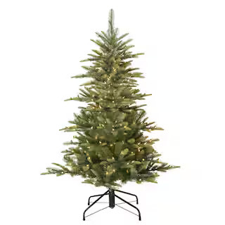Puleo International 4.5 ft. Prelit Incandescent Aspen Green Fir Artificial Christmas Tree with 25... | The Home Depot