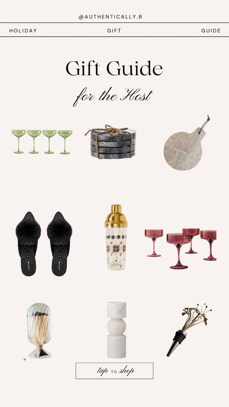 Gift guide for the Host or Hostess I’m your life! Colored coupe and champagne glasses, marble cutting board, cocktail shaker, elegant comfy slippers, marble coasters, wine stopper, helix match cloche and eucalyptus candle  Sale 

#LTKHoliday #LTKHolidaySale #LTKGiftGuide