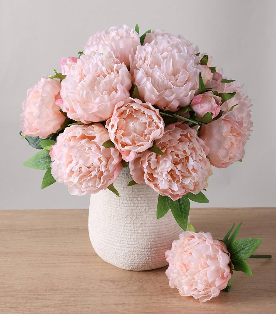 florisso Light Pink Peony Artificial Flowers - 11 Branches Silk Peonies for Vase Arrangements, We... | Amazon (US)