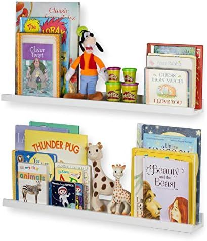 Wallniture Denver Floating Shelves for Kids Room Decor, 30" White Bookshelf for Picture Frames, Todd | Amazon (US)
