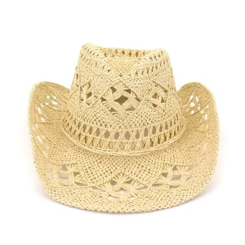 Straw Cowboy Hat Women's Woven Straw Cowboy Cowgirl Hat Women Straw Cowboy Hat with Shapeable Wide Brim for Holiday Party (Beige,Straw) | Amazon (US)